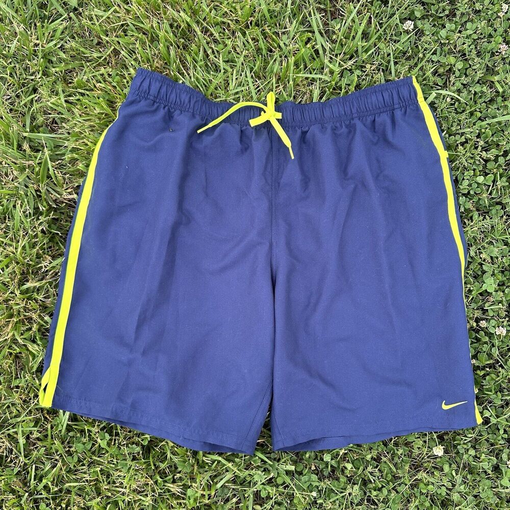 Vintage 90s Nike Shorts Mens XXL Running Mesh Lined Navy Blue Neon Green